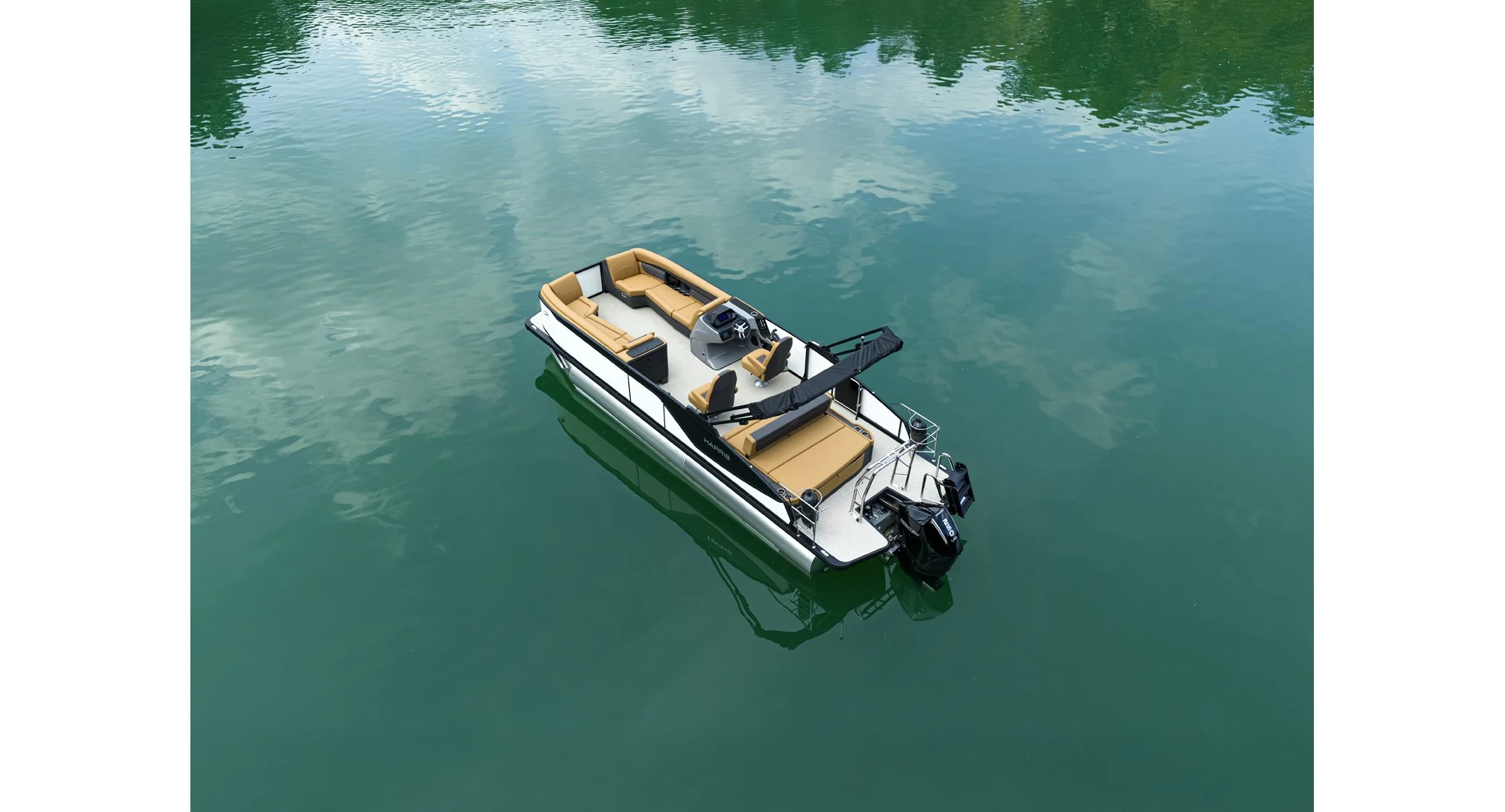 Aerial view of the seating arrangement aboard a Harris Sunliner 250 SLDH