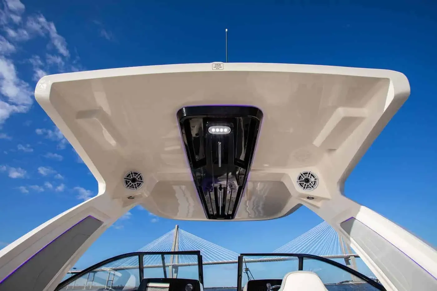 Integrated lighting and speakers under the Scout 277 Dorado hardtop