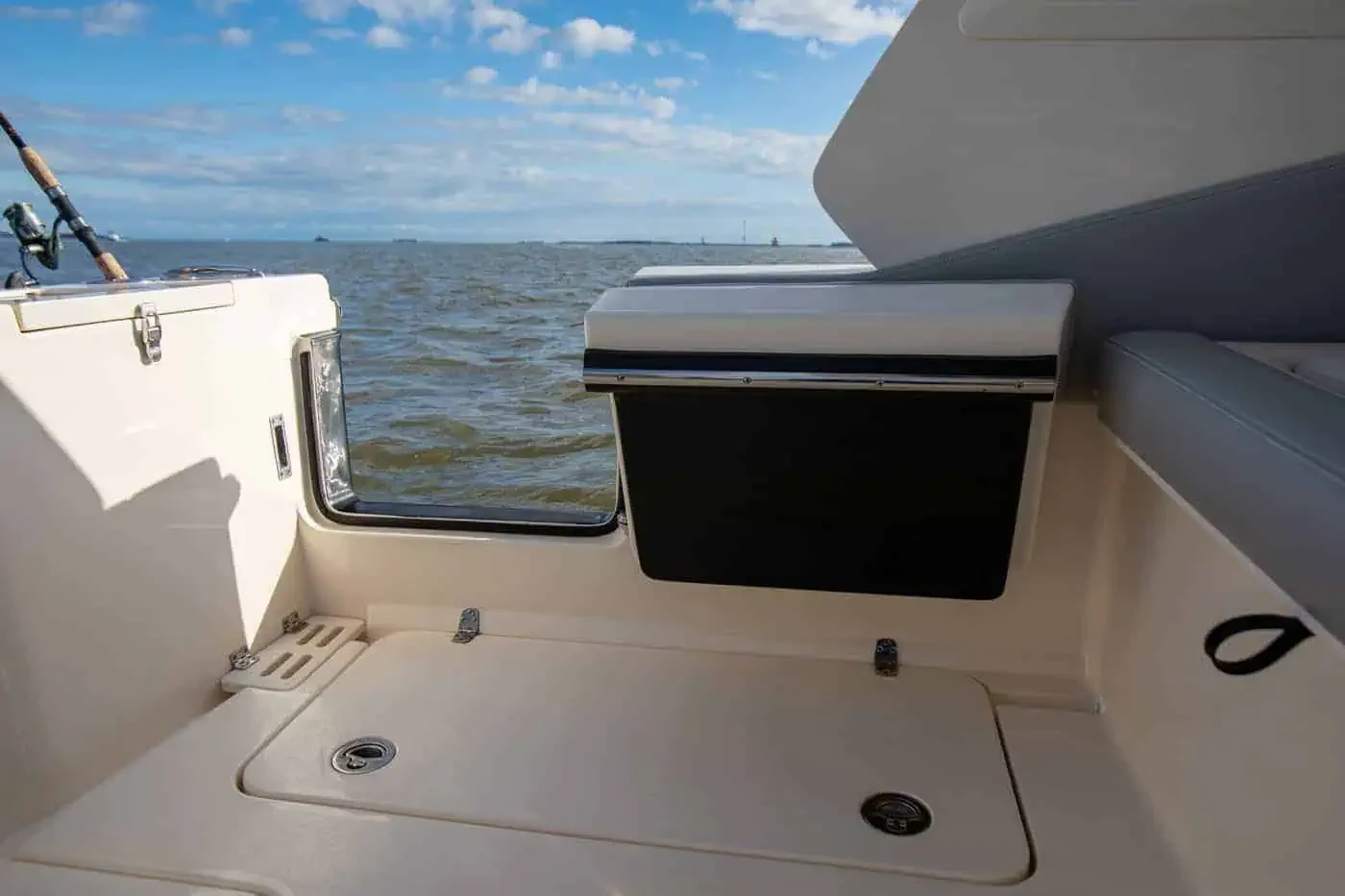 Side-entry door and aft cockpit aboard a Scout 277 Dorado