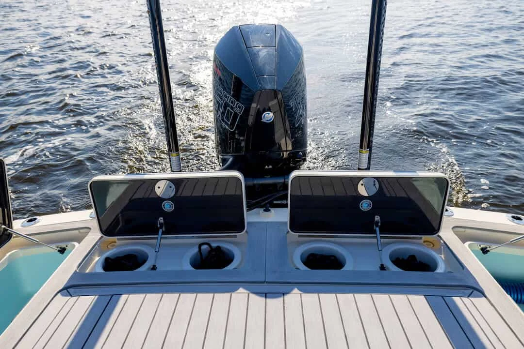 Angler casting from the forward deck of a Scout 281 XSS bay boat