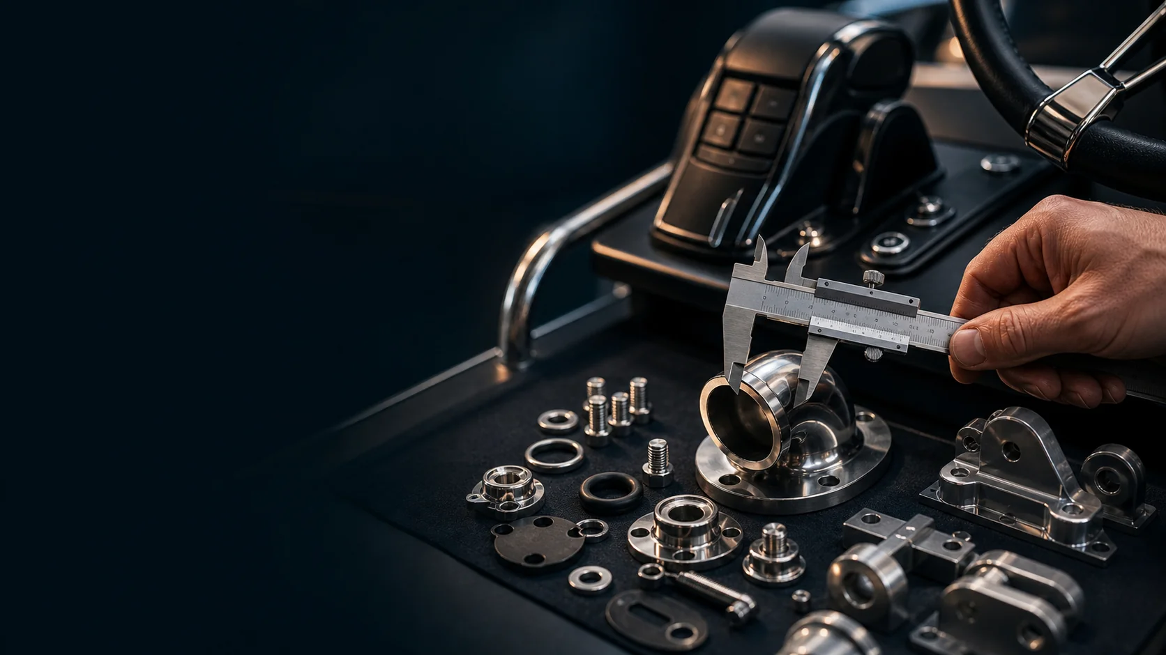 Marine hardware measured for exact fit in an editorial scene; not documentary evidence