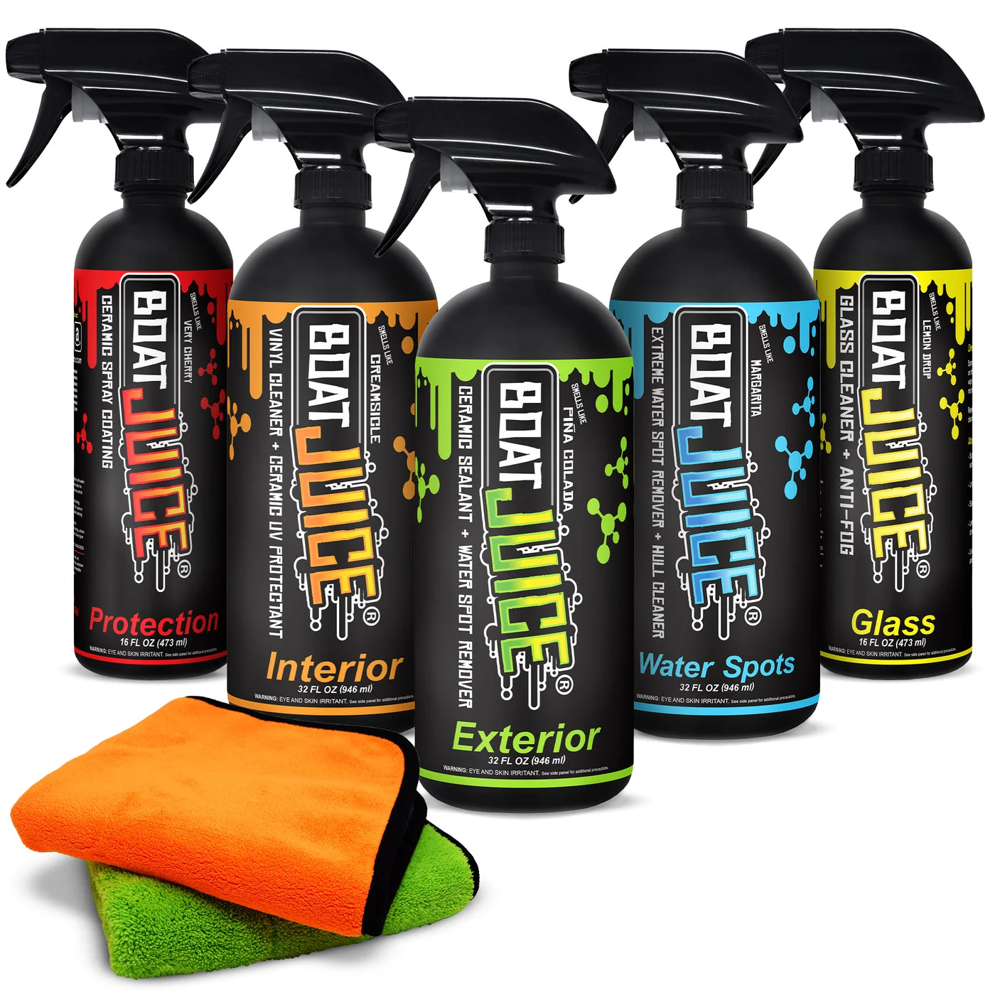 Boat Juice exterior, interior, water-spot, protectant, and glass-care products