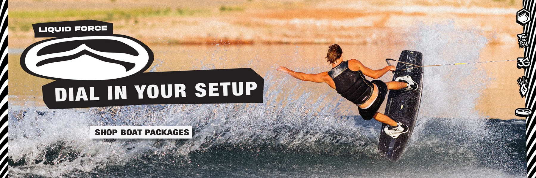 Liquid Force wakeboard rider carving across open water